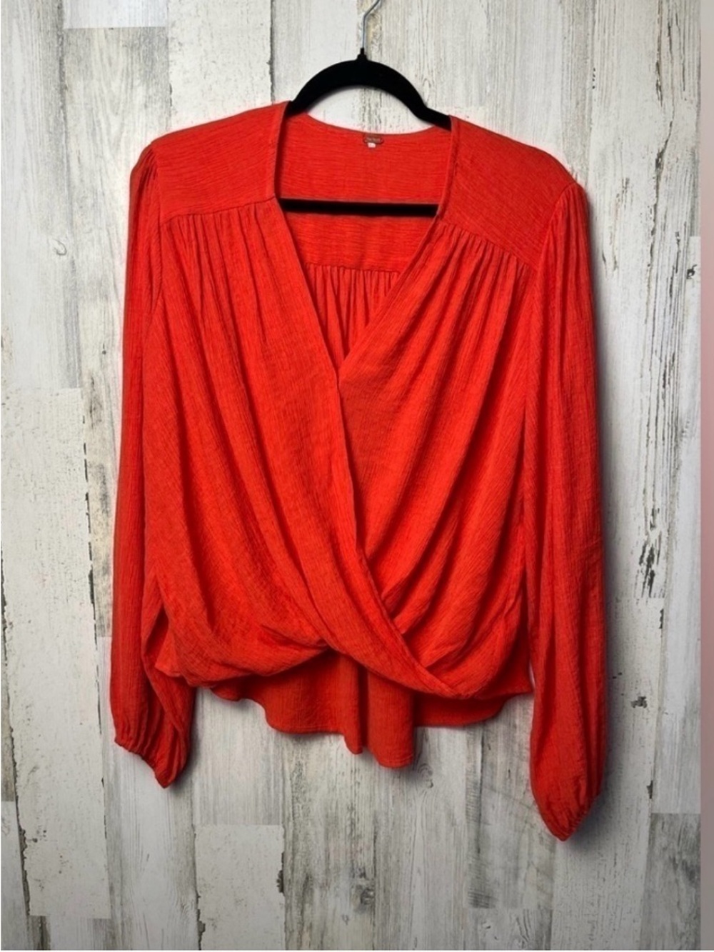 3 for 50 Free People Vibrant Red-Orange Wrap Blouse - Deep V-Neck - Picture 3 of 6